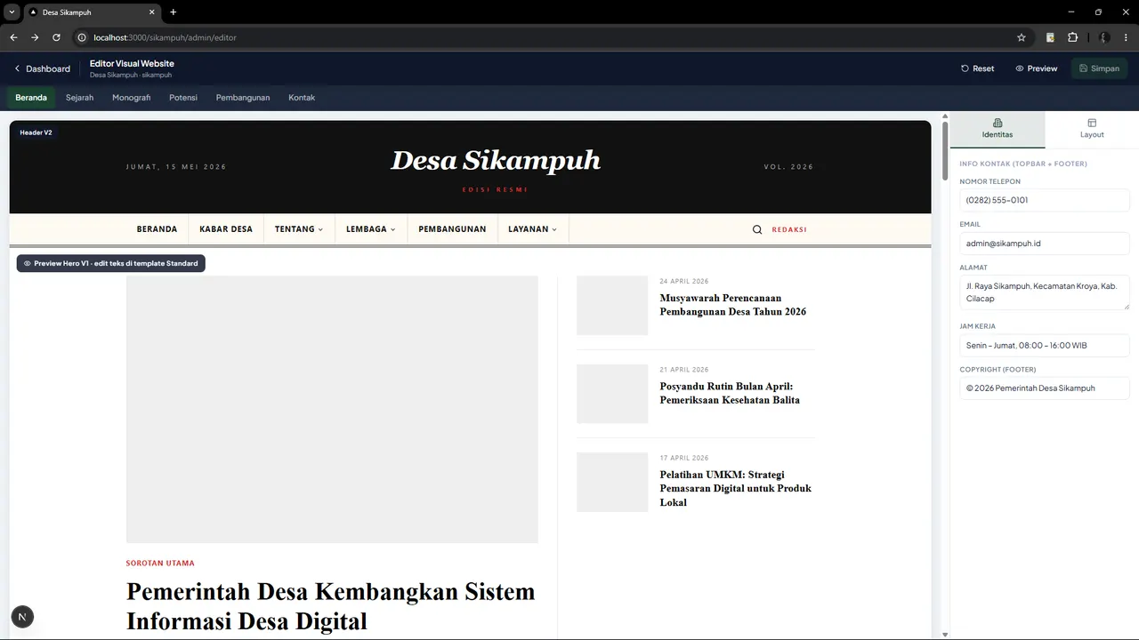Pengelolaan tenant Web Builder yang mendaftar situs desa beserta domainnya