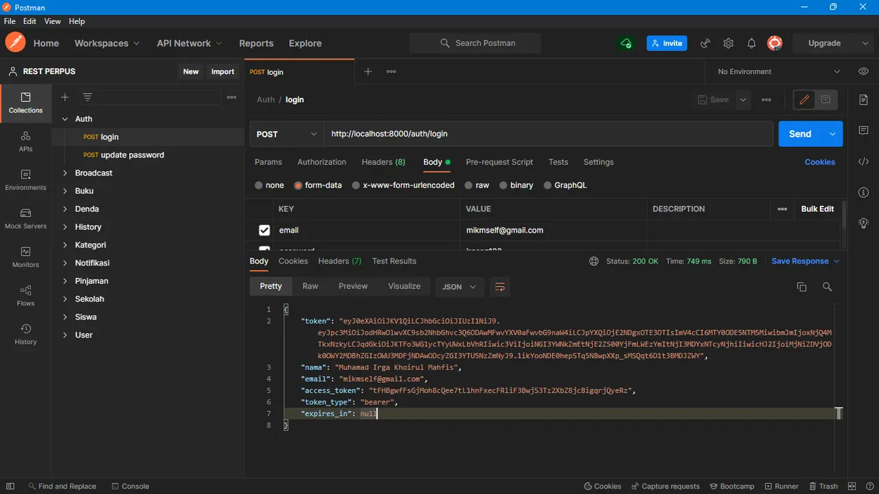 Koleksi endpoint RestMaos yang dibuka di Postman